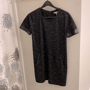 Banana Republic Black Short Sleeve Shift Dress | Faux Leather Details | Size 10